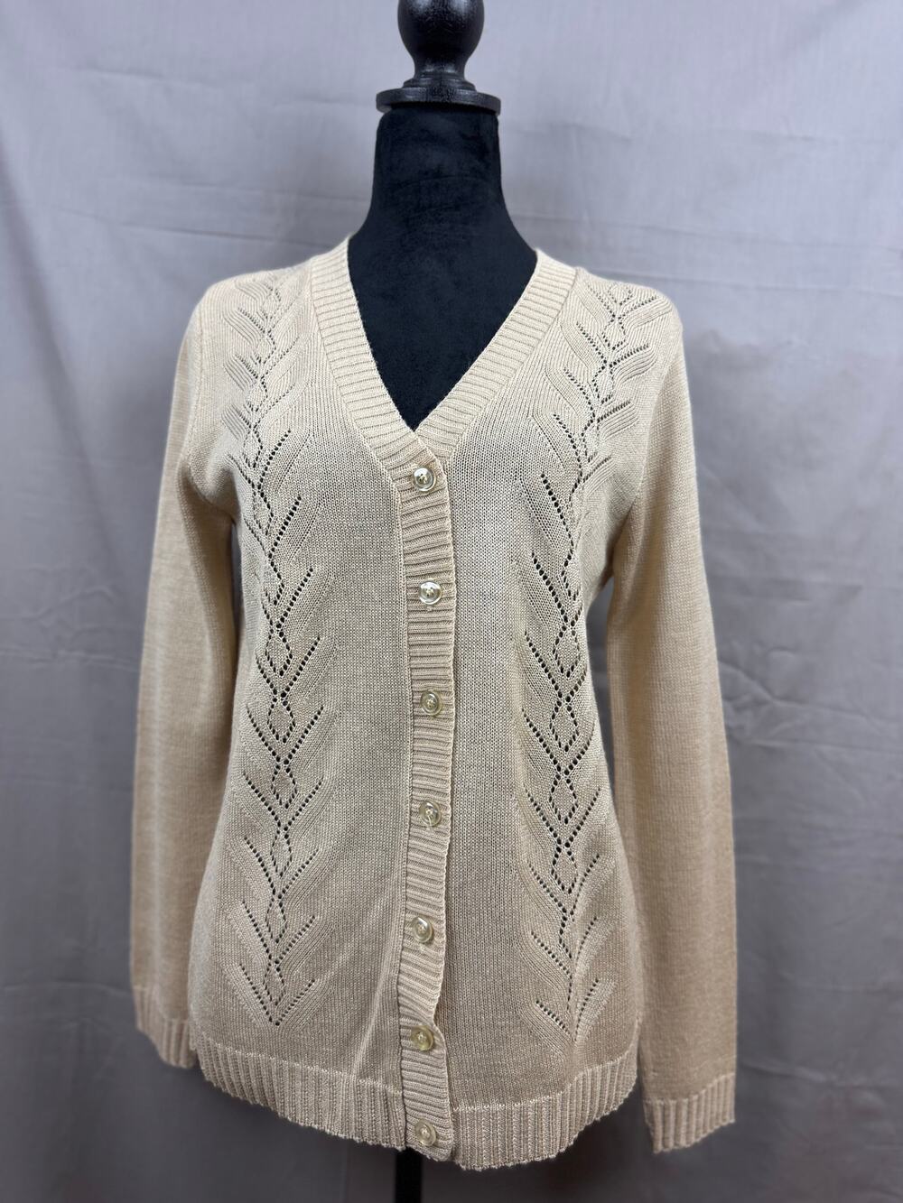 Sidney Gould Vintage Granny Long Sleeve Crochet Knit Button Cardigan Sweater